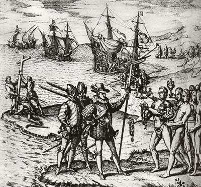 Colón desembarcando